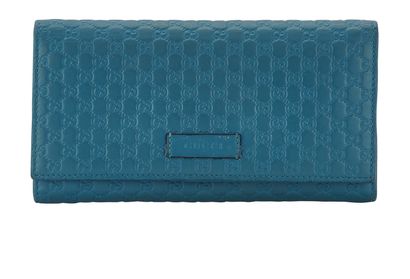 Gucci MicroGuccissima Bi-fold Long Wallet, &pound;195, Accessories, Blue, Leather, Front view